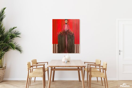 Girl in Red with Flowers