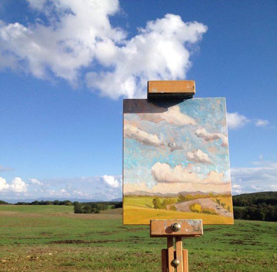 Autumn Clouds in the Umbrian Landscape Plein Air Italian Countryside Oil Painting