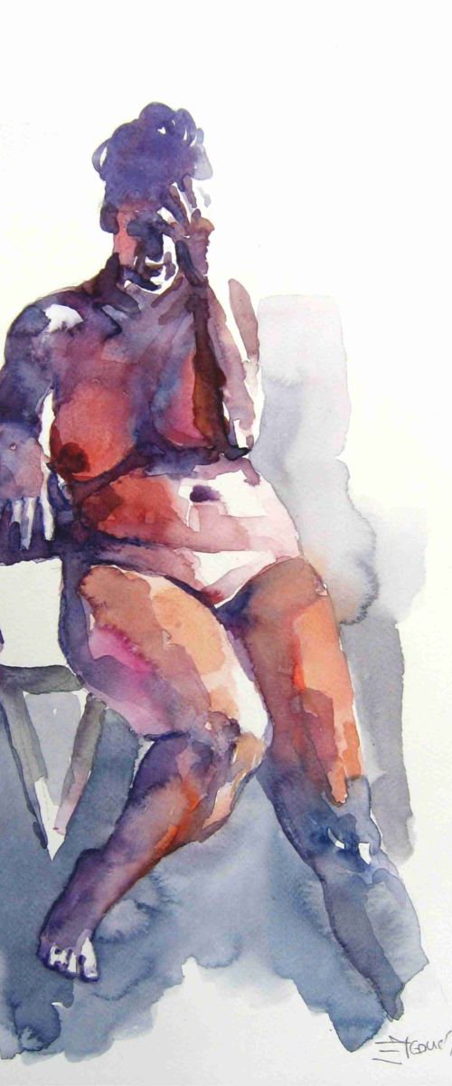 nude sitting by Goran Žigolić Watercolors