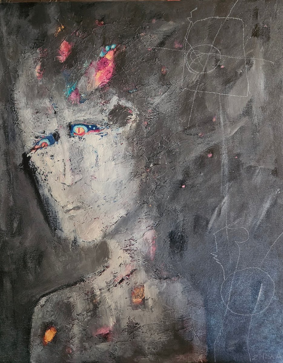 Expressive Portrait Acrylic Painting By Zheka, 17 X 22", Signs, Original Artwork