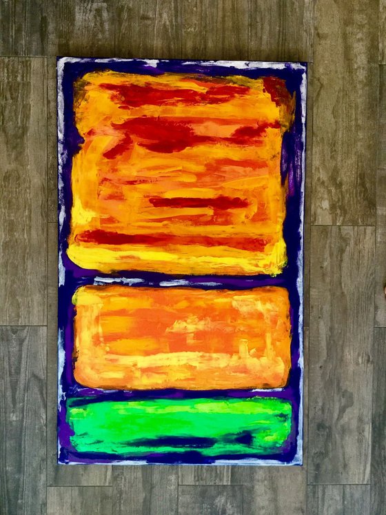 RED YELLOW ORANGE GREEN PURPLE acrylic painting inspired by Mark Rothko