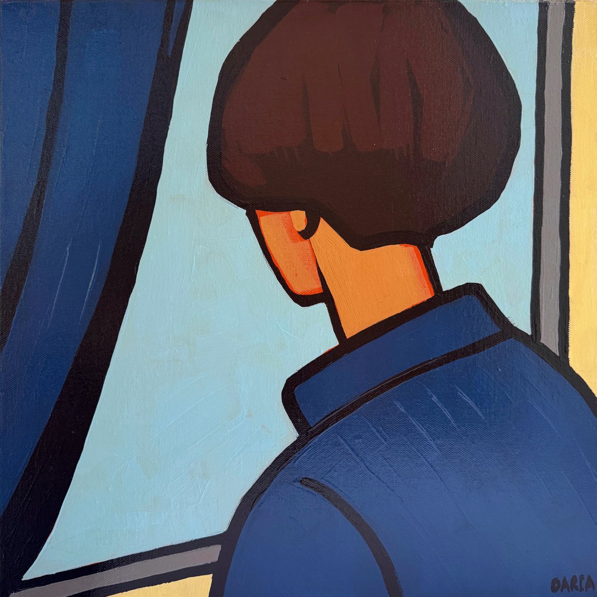 Naive Acrylic Painting , Looking Out Of Window By Daria Baklykova, 16 X 16, Artwork For Sale On Artfinder