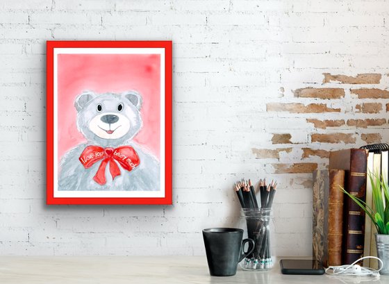 Valentine toy bear portrait - Cute gift idea for Valentine's Day - I love you beary much.