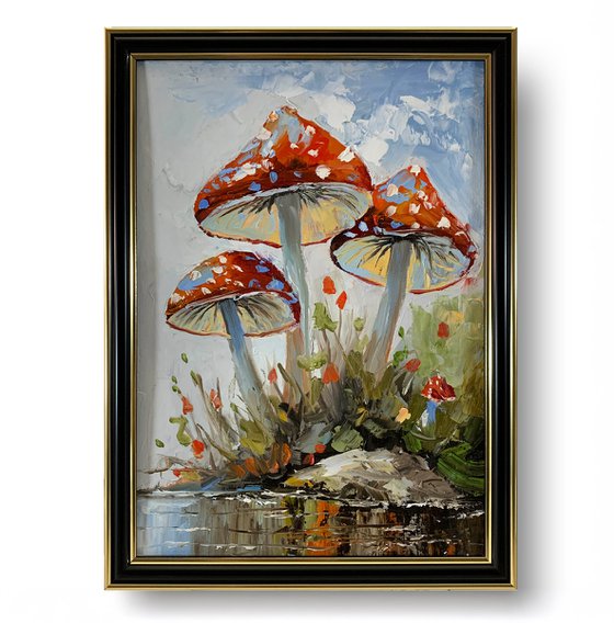 Fly agaric.Mushrooms landscape