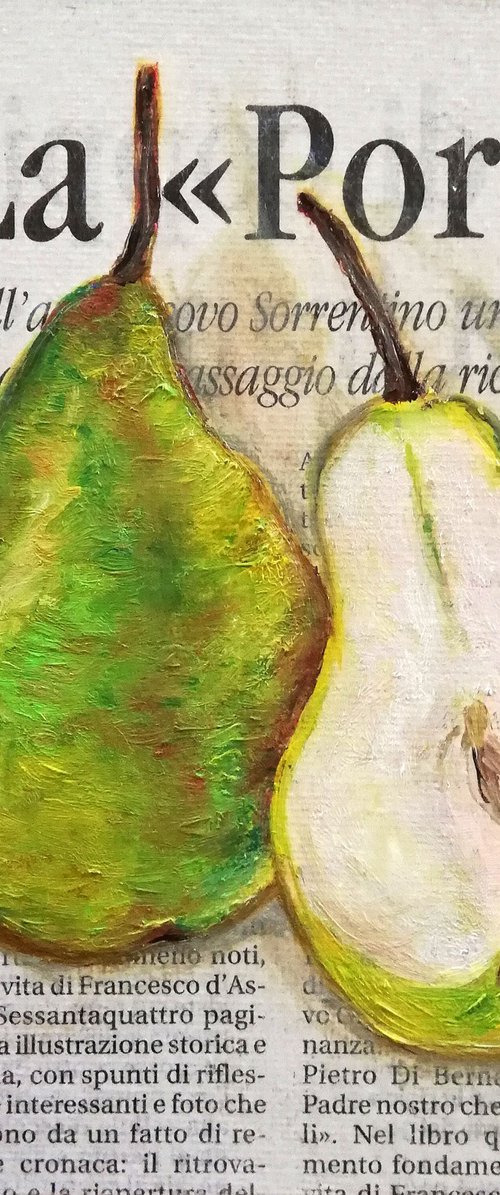 "Pear on Newspaper" by Katia Ricci