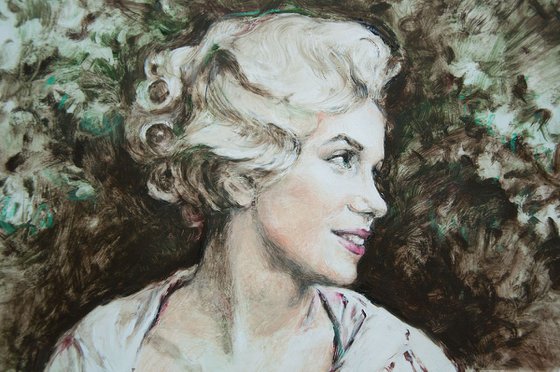 Marilyn Monroe as British lady - 19x14in contemporary minimalistic mixed media painting