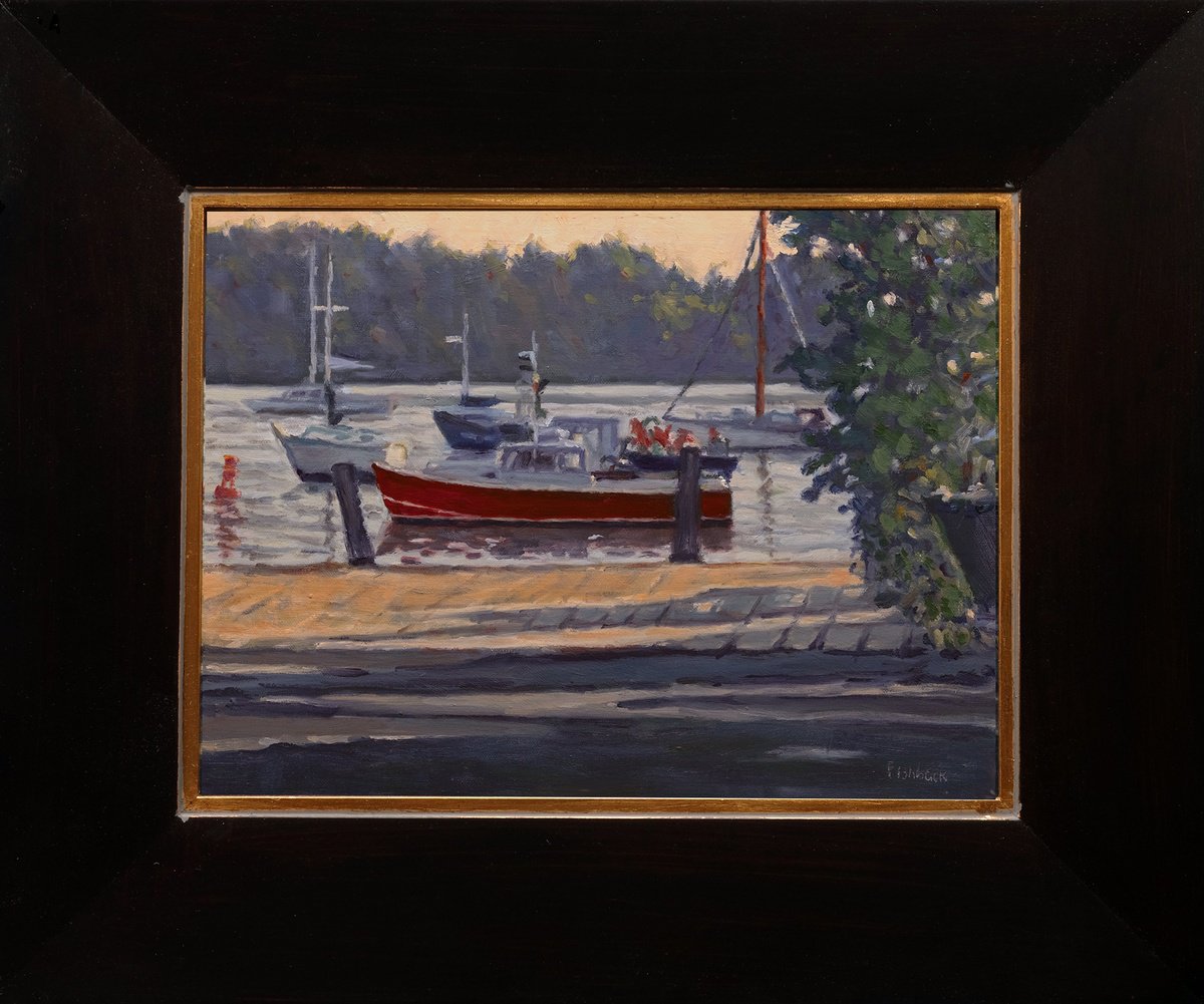 Impressionistic Landscape Oil Painting By Daniel Brian Fishback, 18 X 15, Bass Harbor Boats, Original Artwork