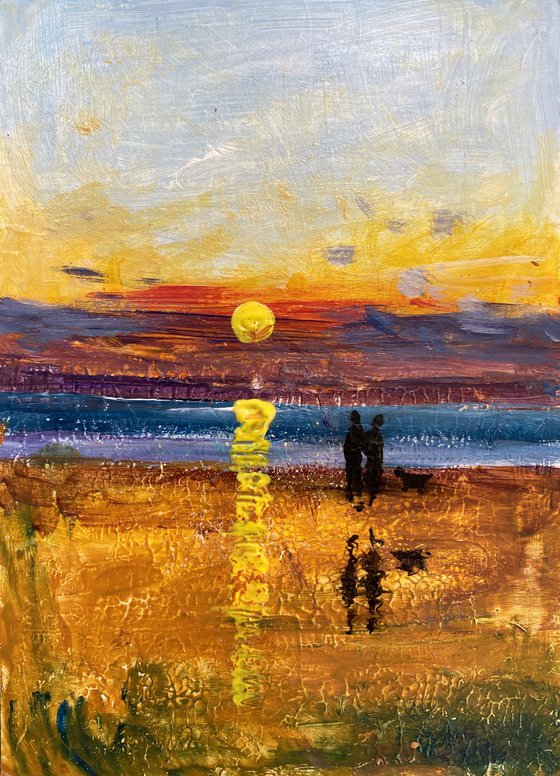 Summer evening sunset beach walk