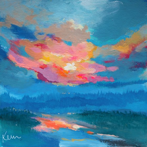 Over the Forest 8x8" Small Skyscape with Colorful Clouds