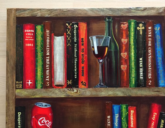 Bookshelf with beverages