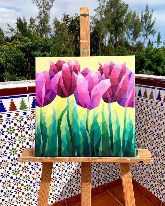 LILAC TULIPS ON YELLOW