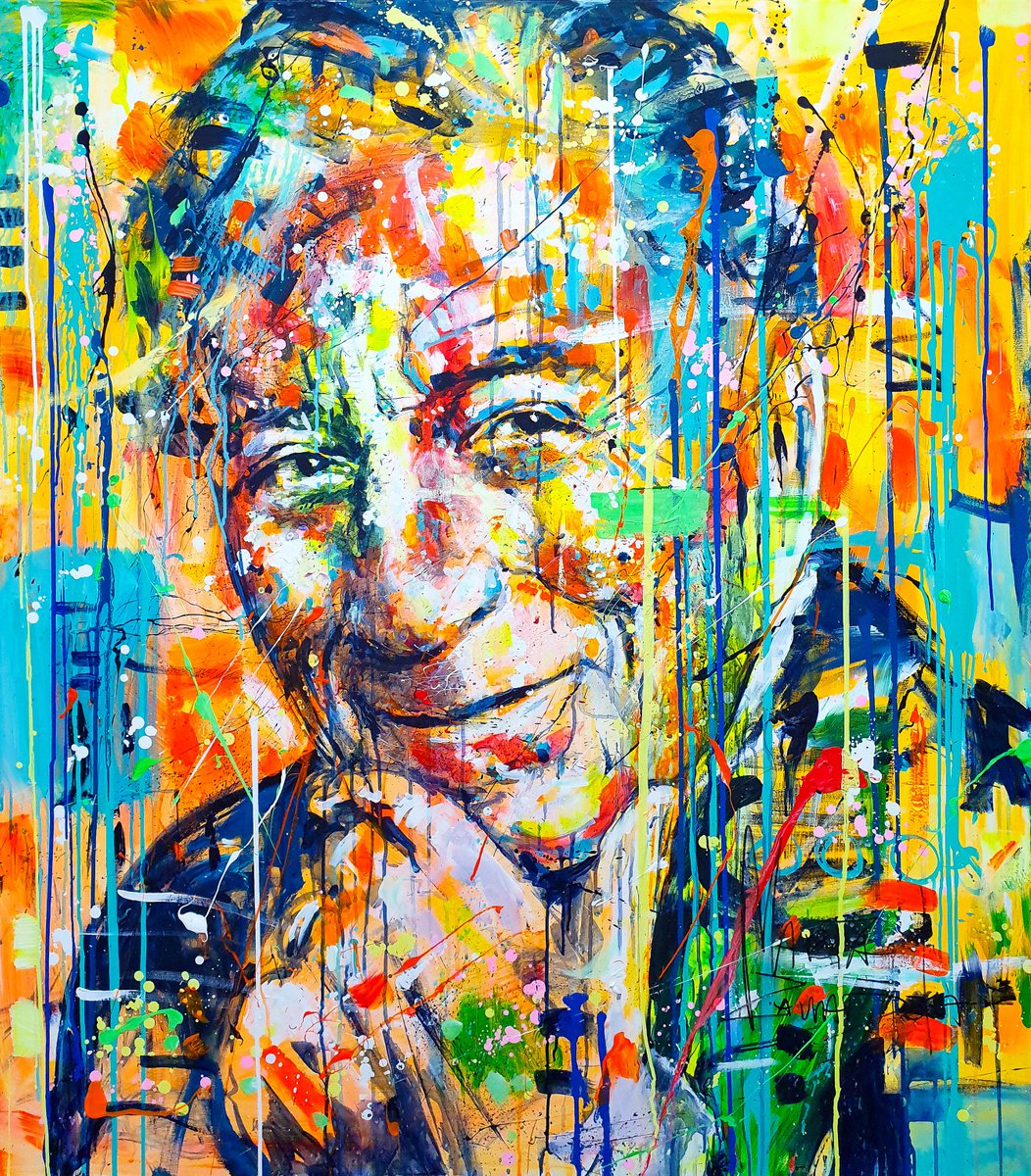 Impressionistic Portrait Acrylic Painting By Marta Zawadzka, 45 X 51", Tony Bennett, Original Artwork