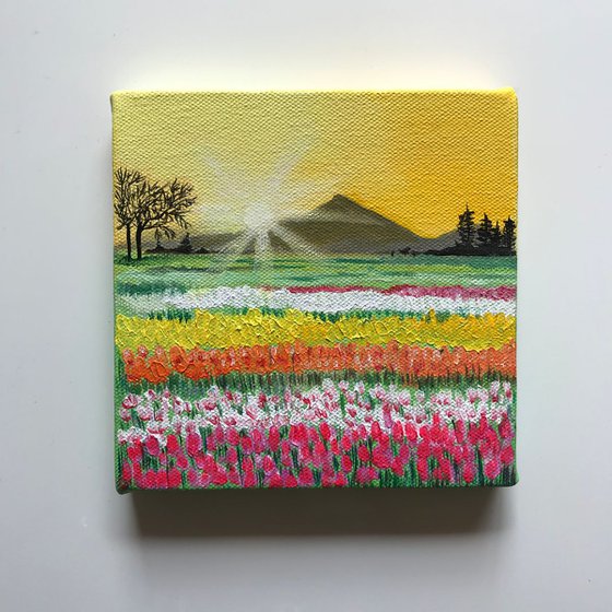 Sunrise at tulip fields ! Small Painting!!  Ready to hang