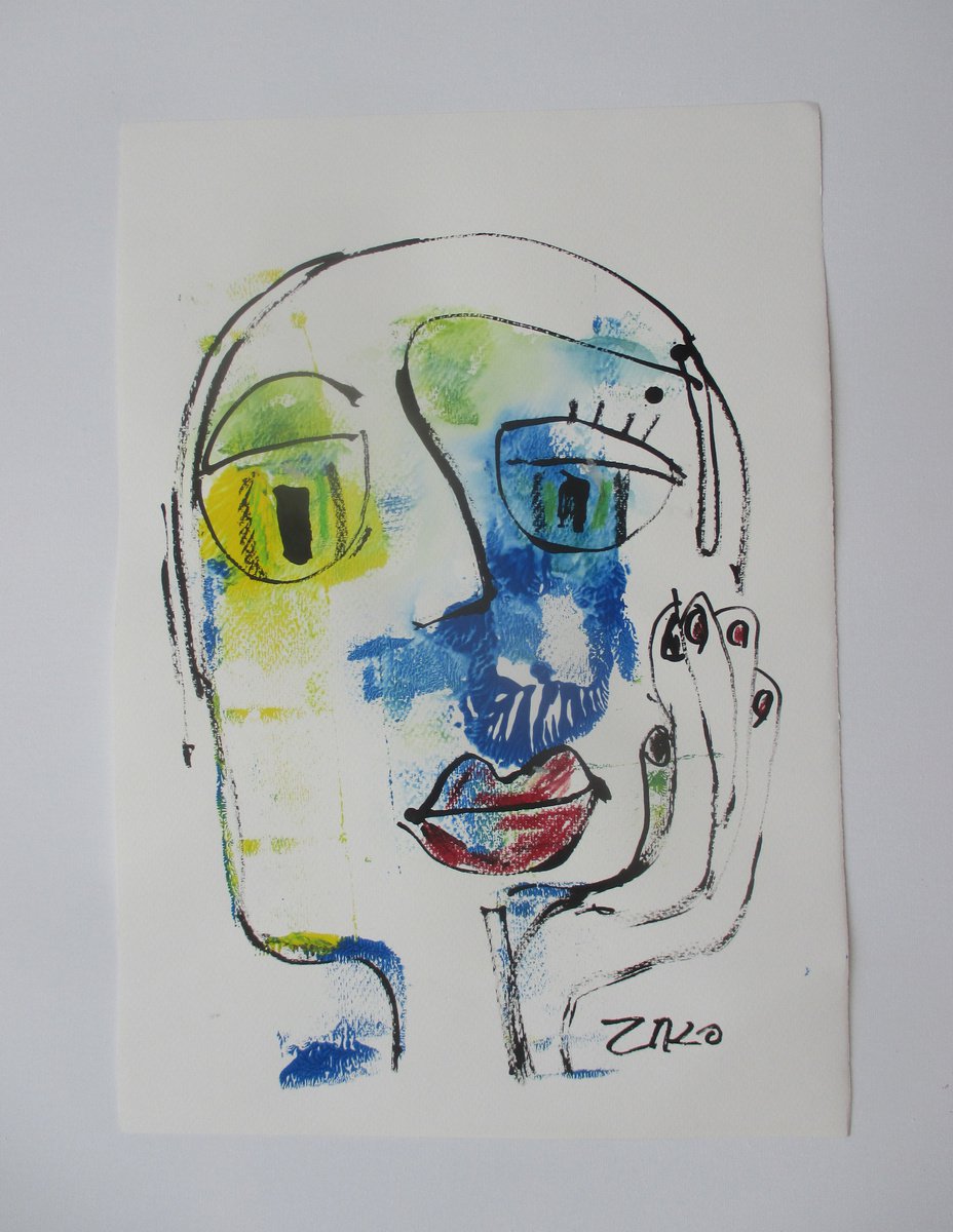 expressive girl 19,6 x 13,7 inch unique mixedmedia drawing by Sonja Zeltner-Muller