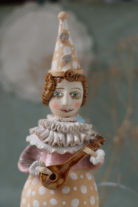 Pierrot with a mandolin, wall object by Elya Yalonetski