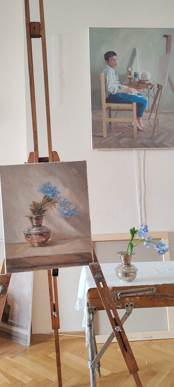 Blue flowers in a vase