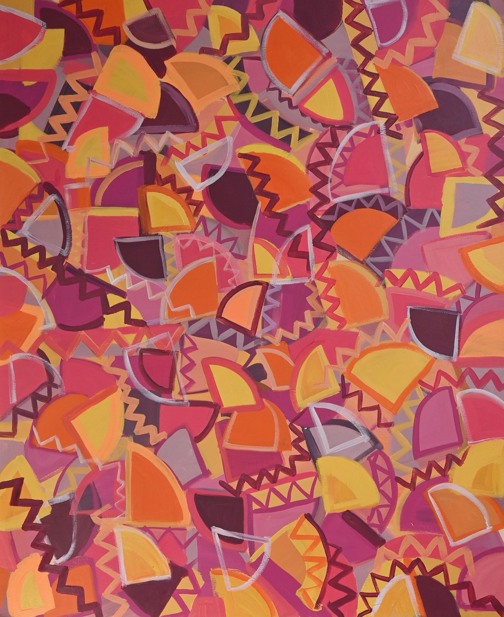 Abstract Acrylic Painting By Mima Taneva, 31 X 39", Sunrise In My Garden, Original Artwork