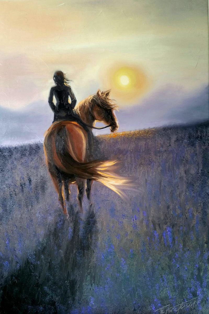 Romeo and Julia.Sunset Original oil painting 60x90x2cm.,ready to hang. by Elena Kraft