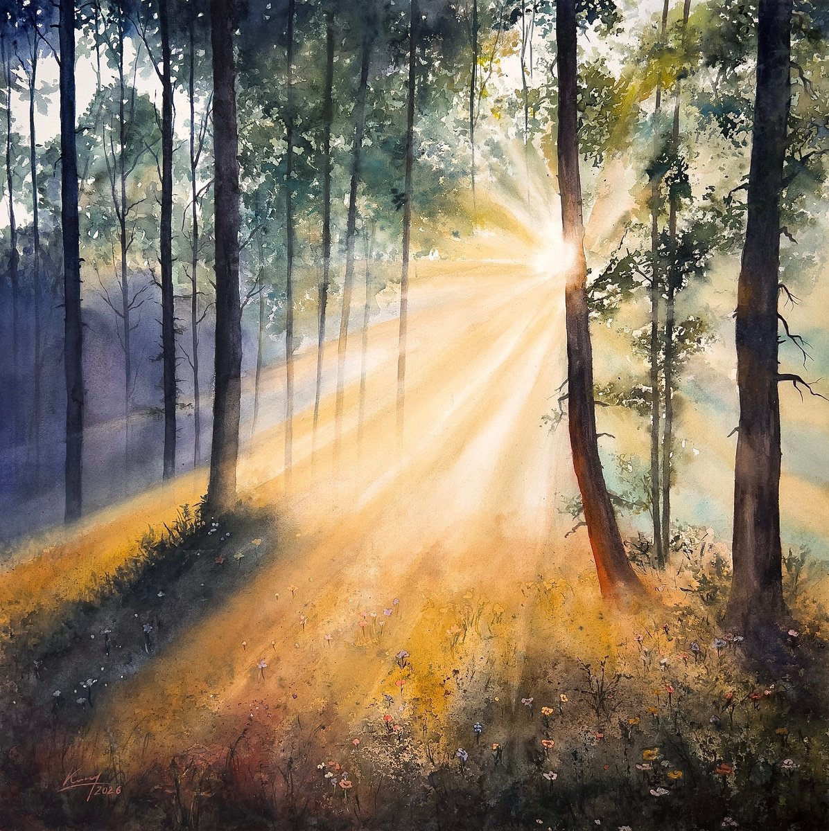 Impressionistic Watercolour , Whispers Of Morning Light By Tetiana Koda, 21 X 21, Artwork For Sale On Artfinder