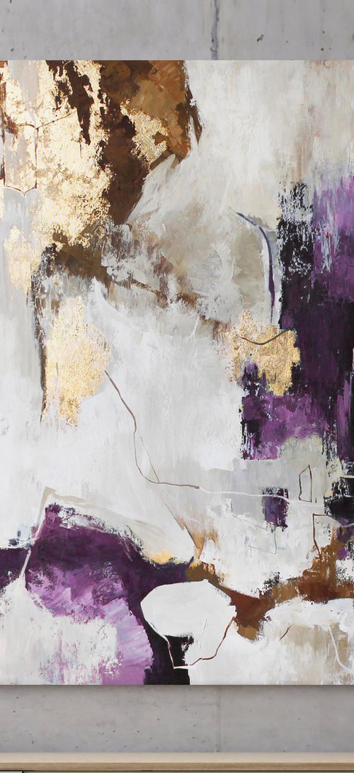 "Pink Flux" Purple gold abstract acrylic art by Yana Sagan