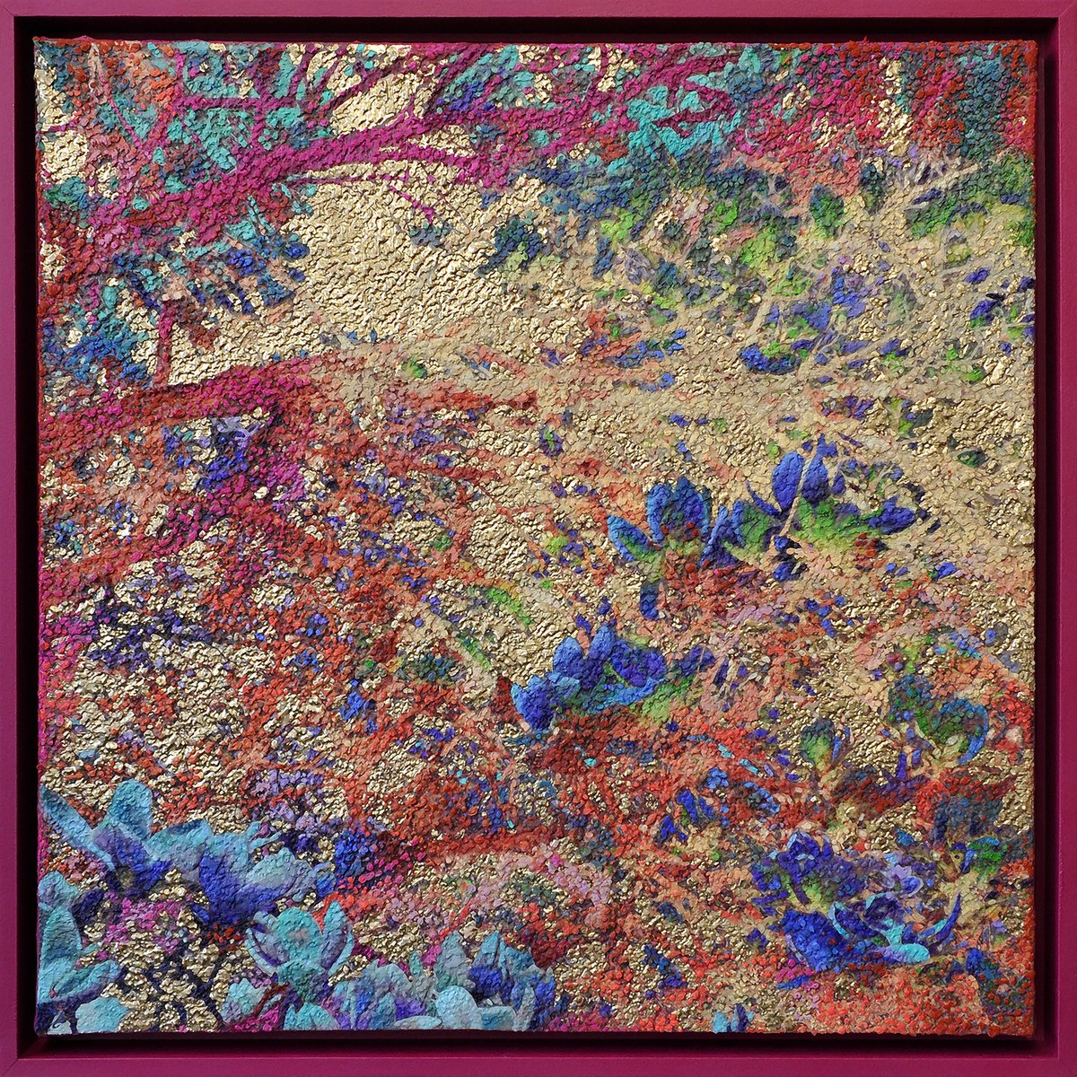 Botanical Print By Karin Vermeer, 22 X 22", Cobalt & Pink Golden Magnolias, Original Artwork