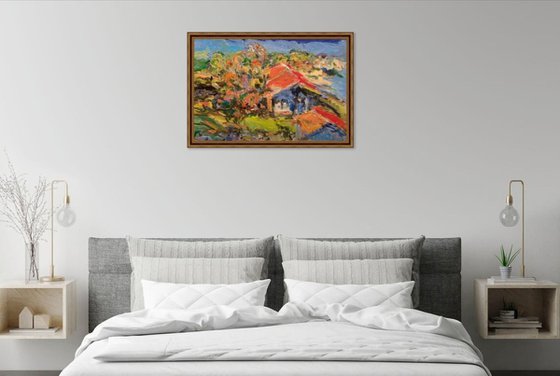 LANDSCAPE WITH RED HOUSES.
