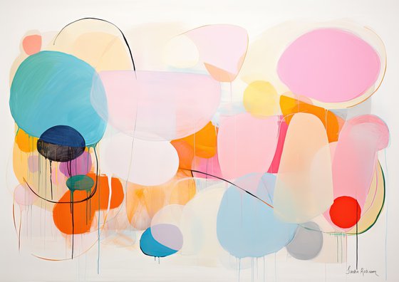 Large abstract with pale pink and blue circles 1412234