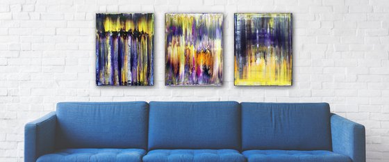 "Transmutation" - FREE USA SHIPPING + Save As A Series - Original PMS Abstract Triptych Oil Paintings On Canvas - 48" x 20"