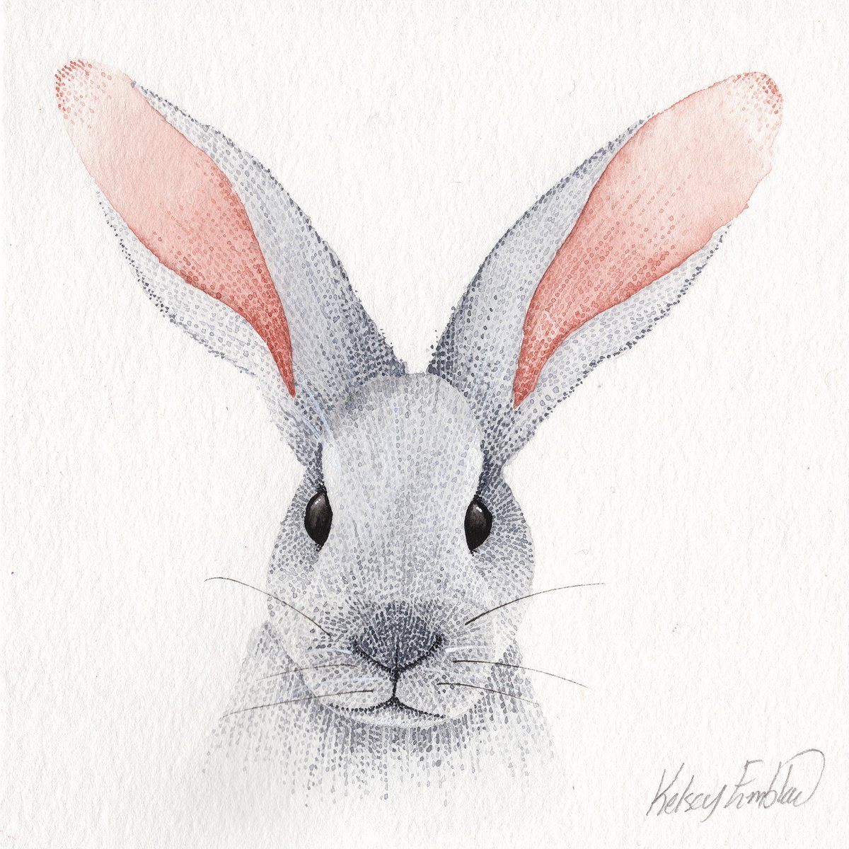 Original Pointillism Rabbit Watercolour 6 x 6 inch by Kelsey Emblow
