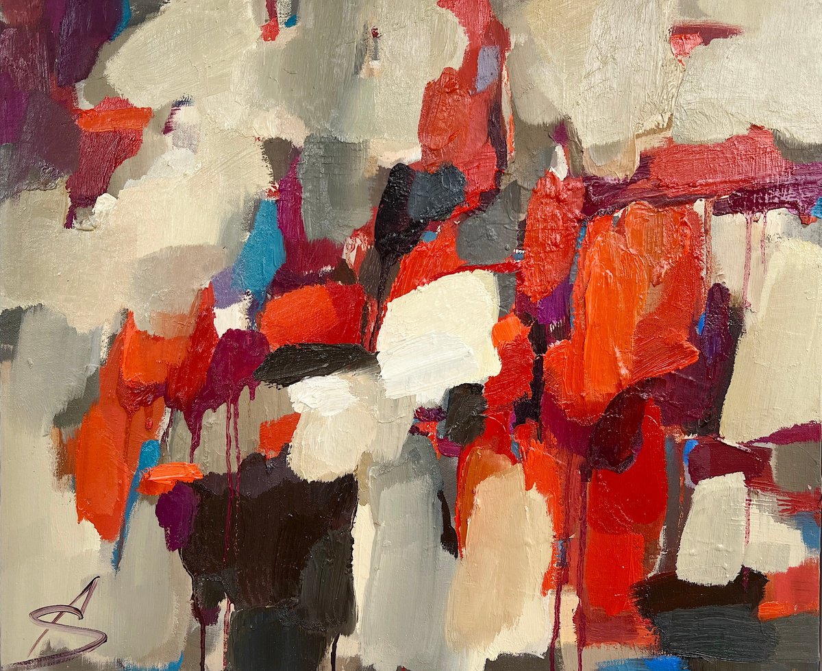 Abstract Oil Painting By Ana Saut, 25 X 21, Bright Moment 7/Oil Painting, Original Artwork