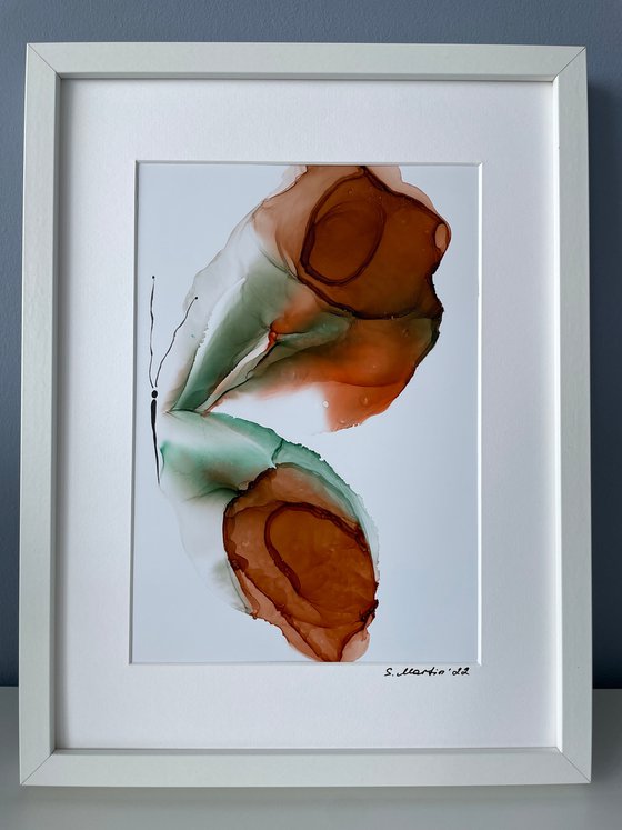BROWN GREEN BUTTERFLY - alcohol ink , plastic paper