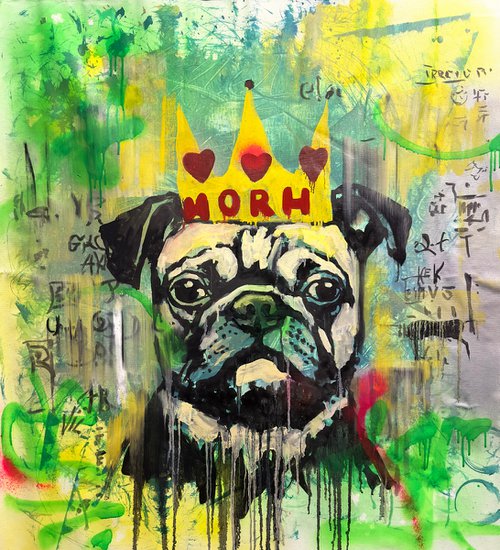 Noise of the Streets: Pug. 31.5 x 34.65in (80cm x 88cm) by Anatoliy Menkiv