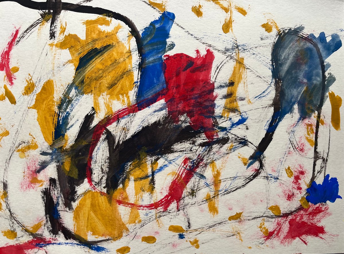 Naive Abstract Painting By Cadiou Frederic, 17 X 13, Chaussette, Original Artwork