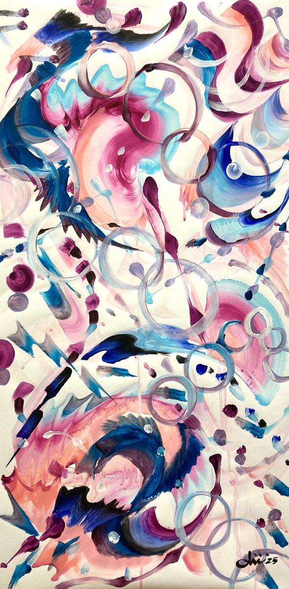 Organic Abstract Acrylic Painting By Daichi Matsusaki, 20 X 39, Color Dance 130125, Original Artwork