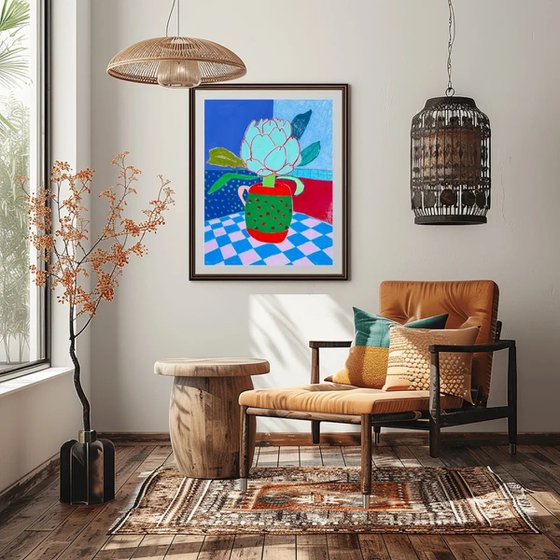 Artichoke in a Colorful Vase