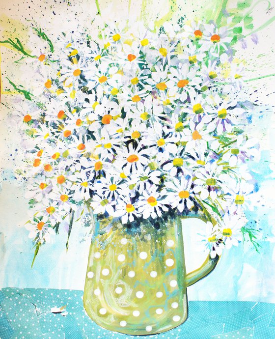 Daisies in a green Jug