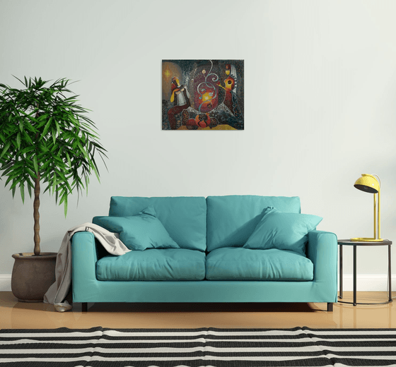 Armenian coloring (70x60cm, oil painting, modern art, ready to hang, music painting)