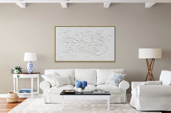 WISH. Abstract White Textured 3D Art, Coastal Painting