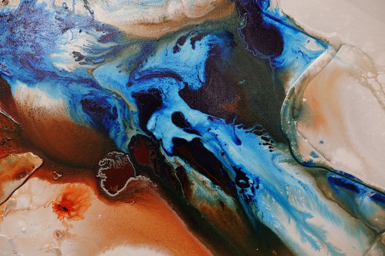 Blu Coast 240cm x 100cm Blue Oxide Cream Abstract Art