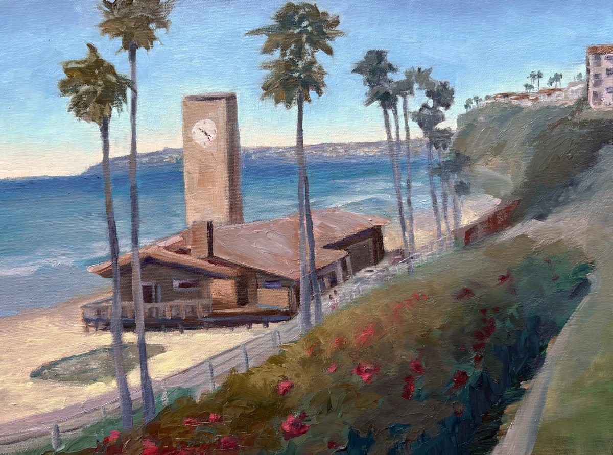 Impressionistic Cityscapes Oil Painting By Grace Diehl, 12 X 9, San Clemente Clock Tower, Original Artwork