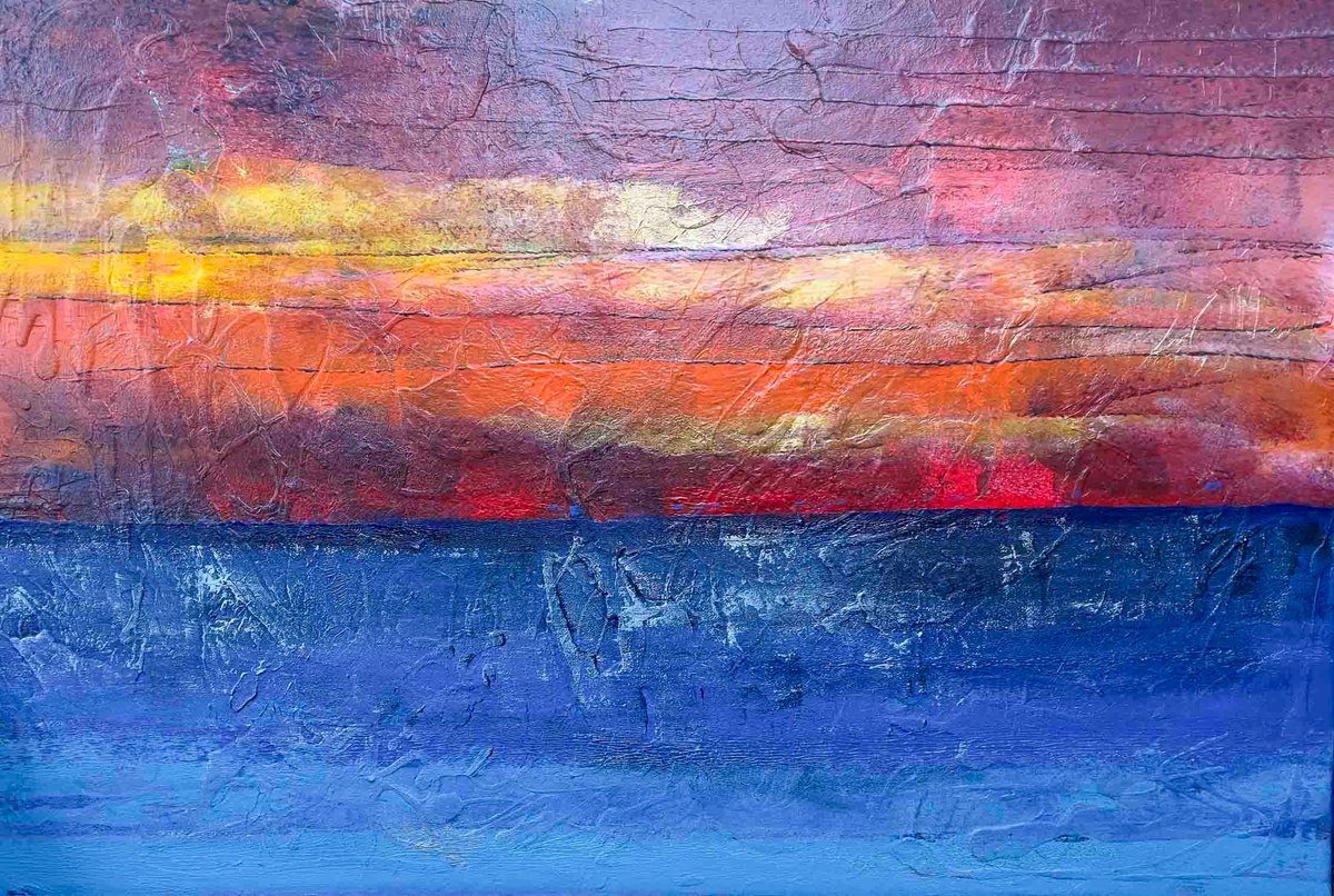 Abstract Landscape Acrylic Painting By Km Arts, 47 X 31", Edge Of The Ocean, Original Artwork