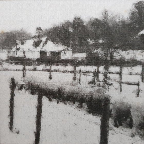 Newnham Valley Snow & Sheep on Linen