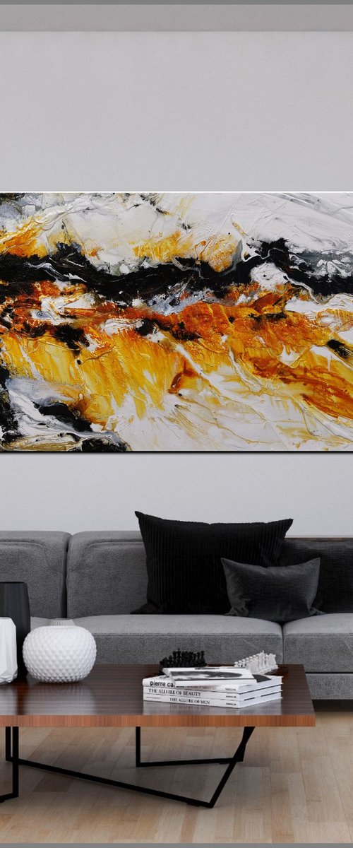 Sienna Power 240cm x 100cm Sienna Black Textured Abstract Art by Franko
