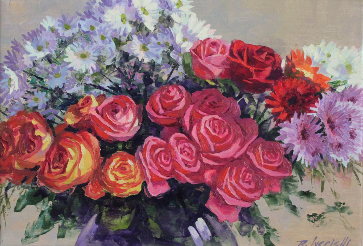 Flowers In Harmony By Revaz Tcheishvili, 19 X 13, Artwork For Sale On Artfinder