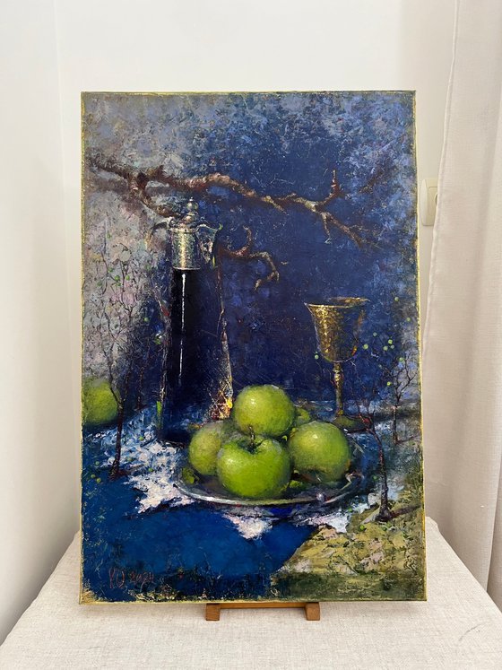 Green Apple Blue Still Life