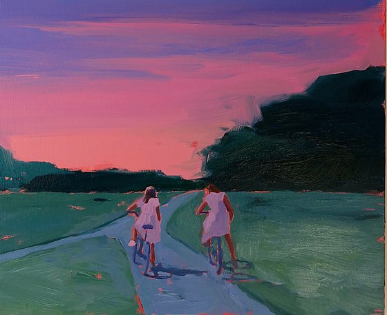 "Summer evening" Summer walk with bicycles