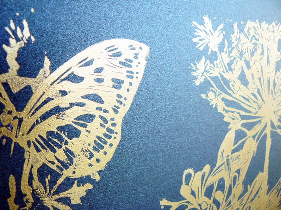 Flora and fauna in gold (#2) on black Russian cardstock