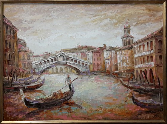 Rialto Bridge with gondolier