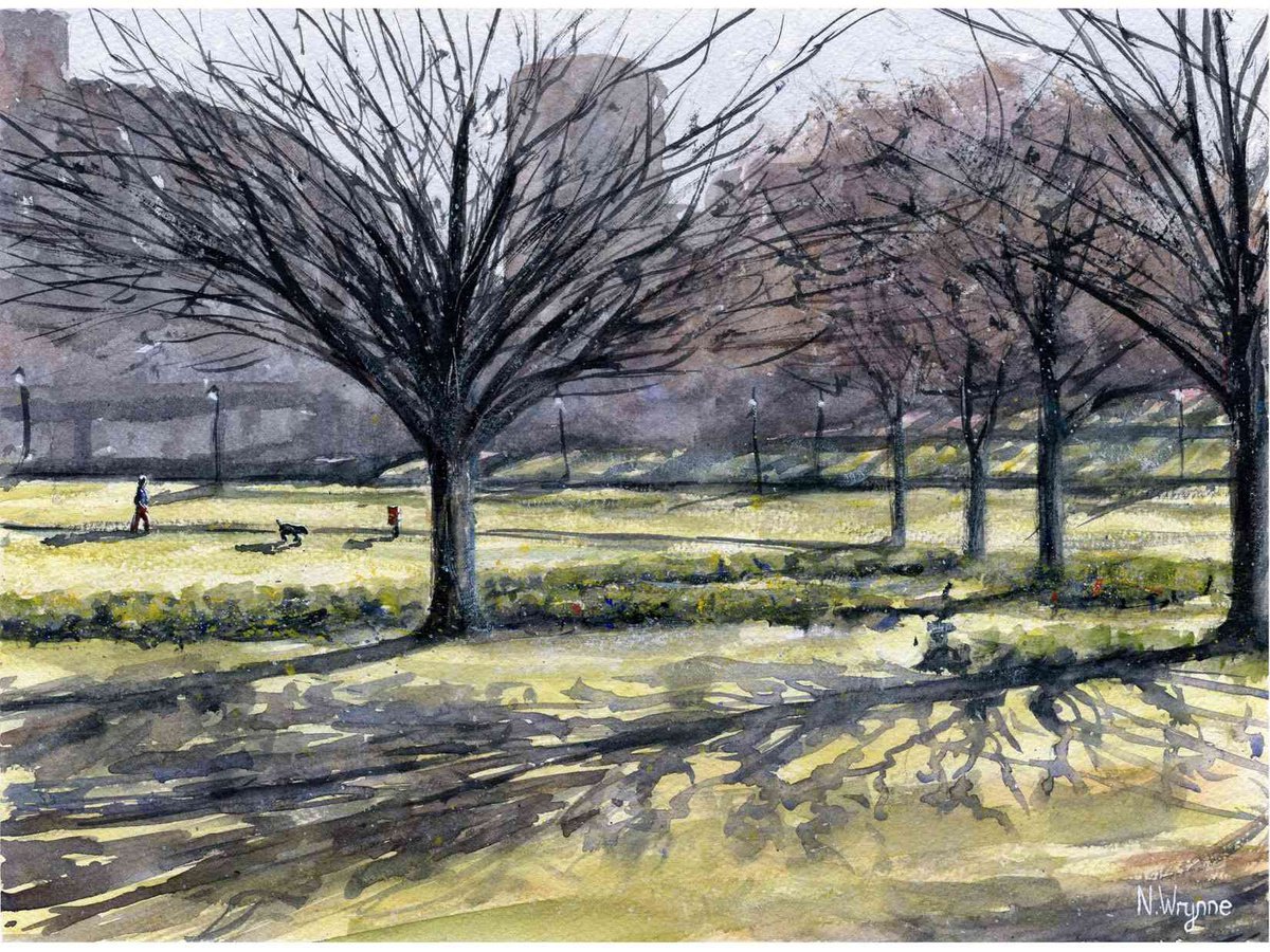 Watercolour Landscape Trees Art - A MORNING WALK - Countryside Winter Light Rochester Orig... by Neil Wrynne