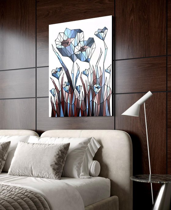 STAINED GLASS BLUE CORNFLOWERS